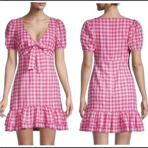 NWT Likely Fuchsia Multi Plaid Tie‑Front Ruffle Hem Mini Dress — Size 10 $198